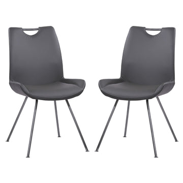 Curved Back Dining Chair With Bucket Design Seat, Set Of 2, Dark Gray Gray Faux Leather