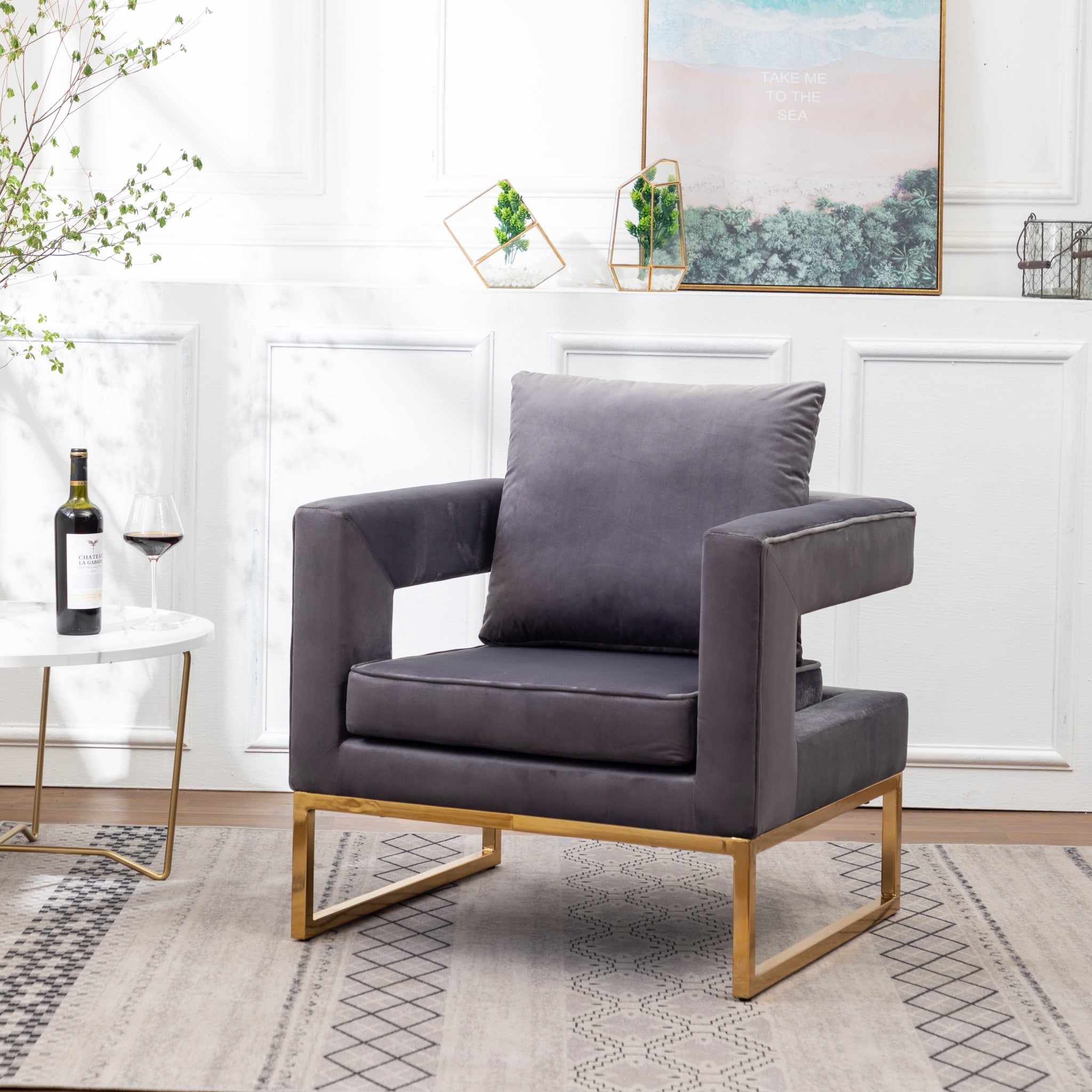 Lenola Contemporary Upholstered Accent Arm Chair, Gray Gray Polyester