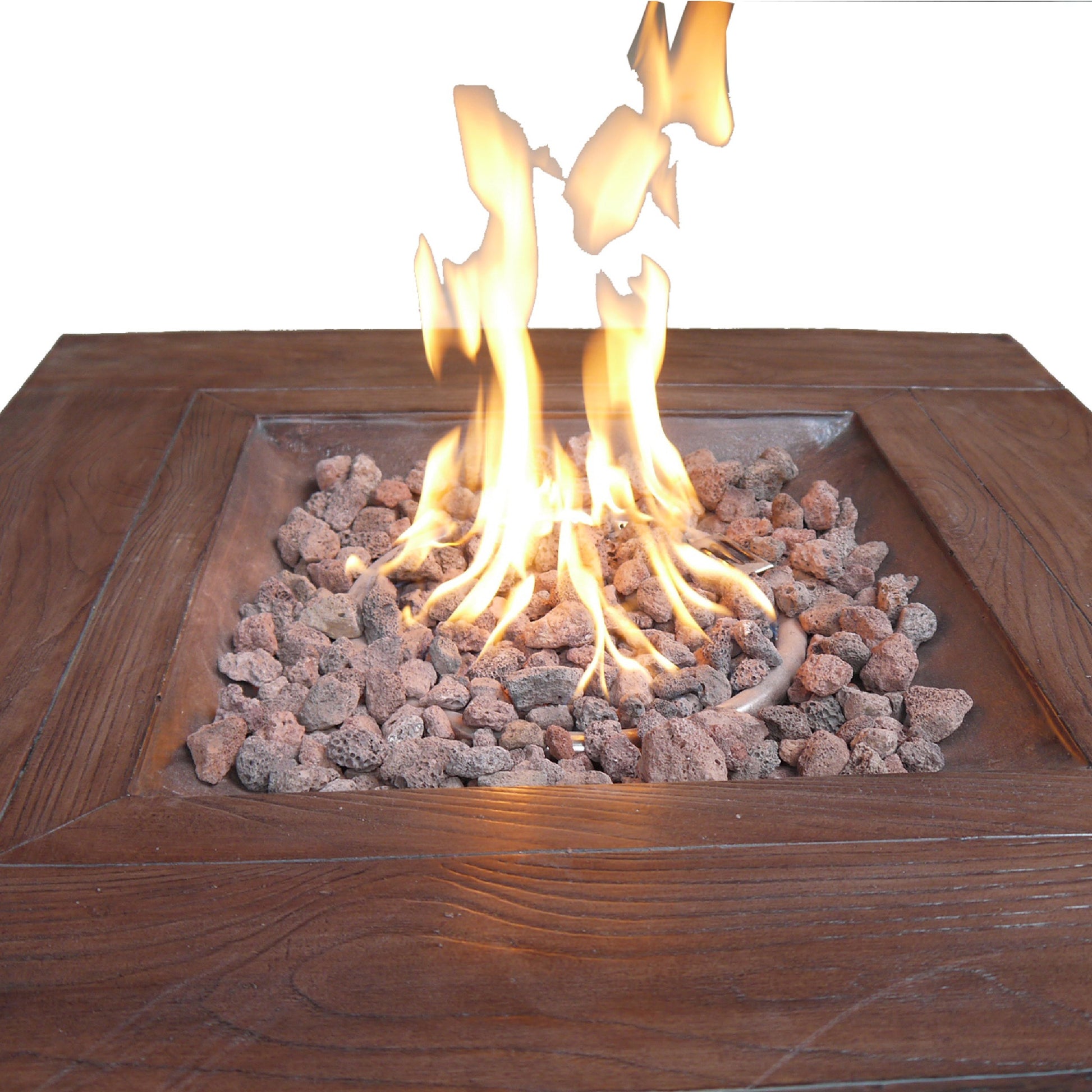 Gas Fire Pit With Lava Rocks And Control Panel, Brown Brown Ceramic
