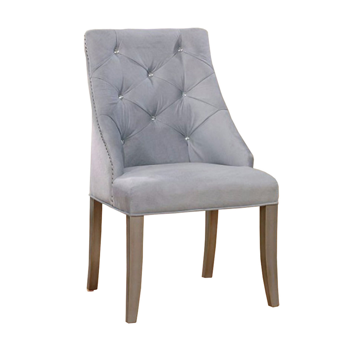 23 Inch Flannelette Dining Side Chair, Button Tufted, Set Of 2, Gray Gray Wood Fabric