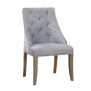 23 Inch Flannelette Dining Side Chair, Button Tufted, Set Of 2, Gray Gray Wood Fabric