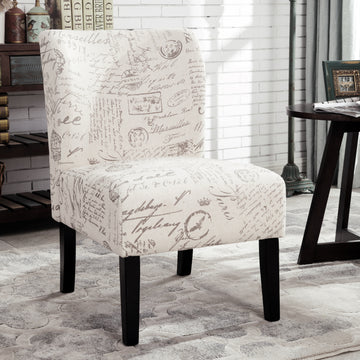 Capa English Letter Print Fabric Armless Contemporary Accent Chair White Polyester Blend