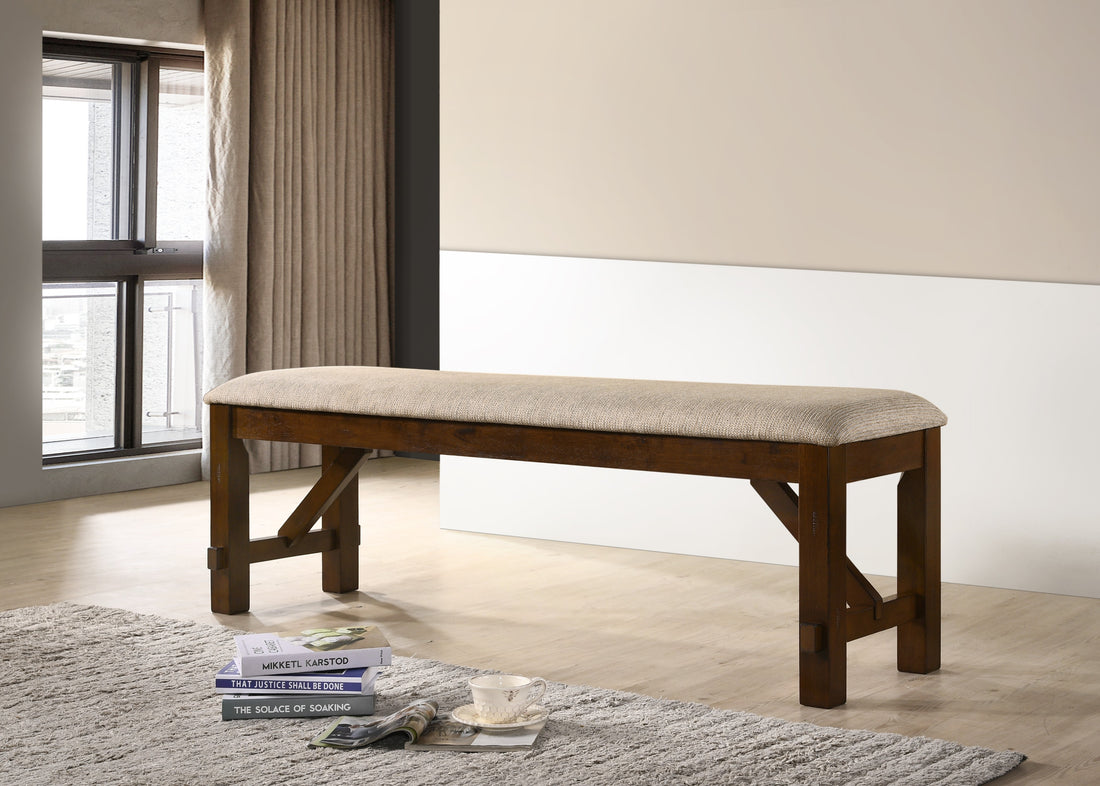 Karven Solid Wood Dining Bench Brown Wood Fabric