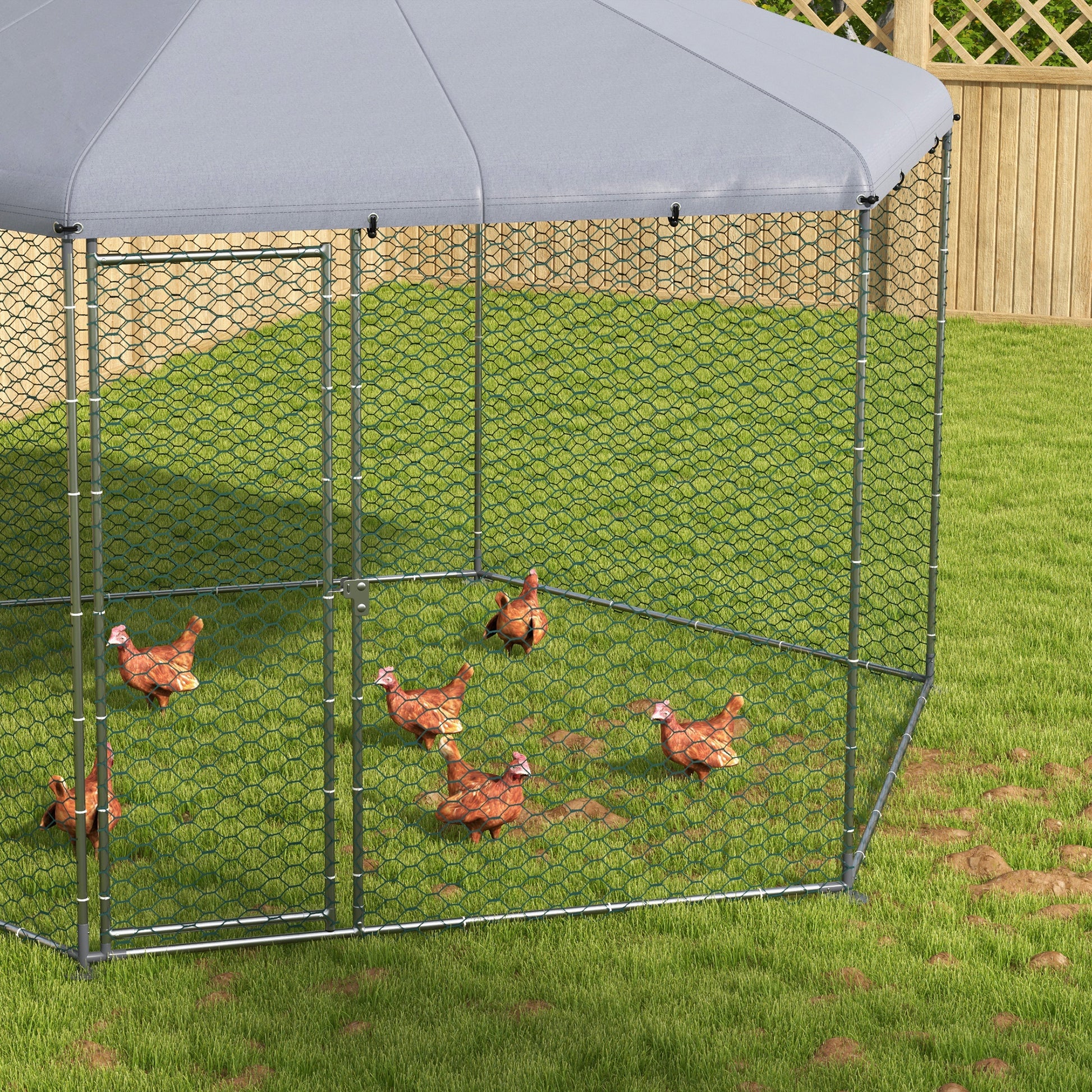 Pawhut Large Metal Chicken Coop Chicken Run For Chicken, Ducks And Rabbits With Waterproof And Anti Uv Cover, Walk In Poultry Cage Hen House For Outdoor And Yard Farm Use, 13' X 11.4' X 8.6' Silver Steel