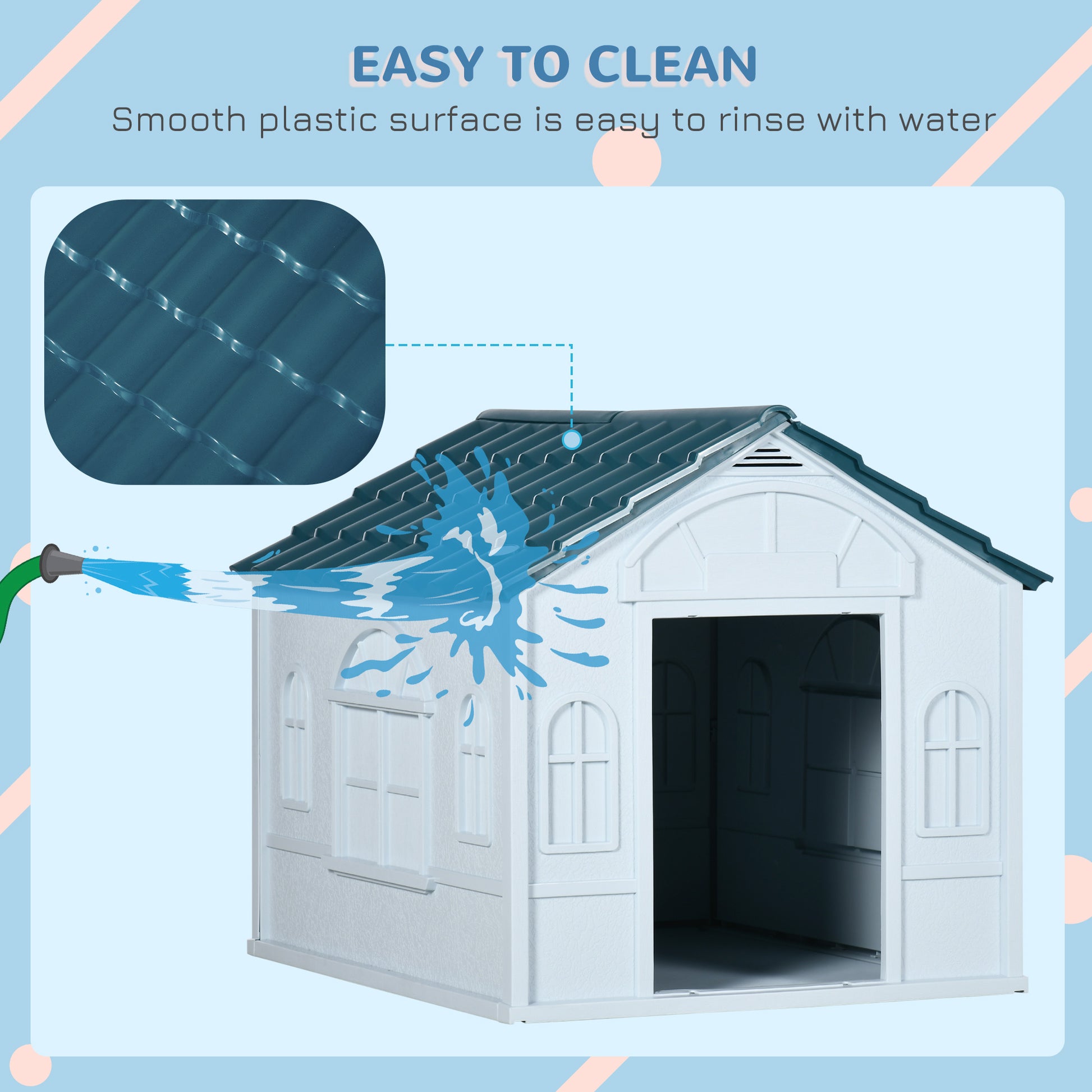 Pawhut Plastic Dog House, Water Resistant Puppy Shelter Indoor Outdoor With Door, Easy To Assemble, For Medium And Small Dogs, Blue Blue Polypropylene
