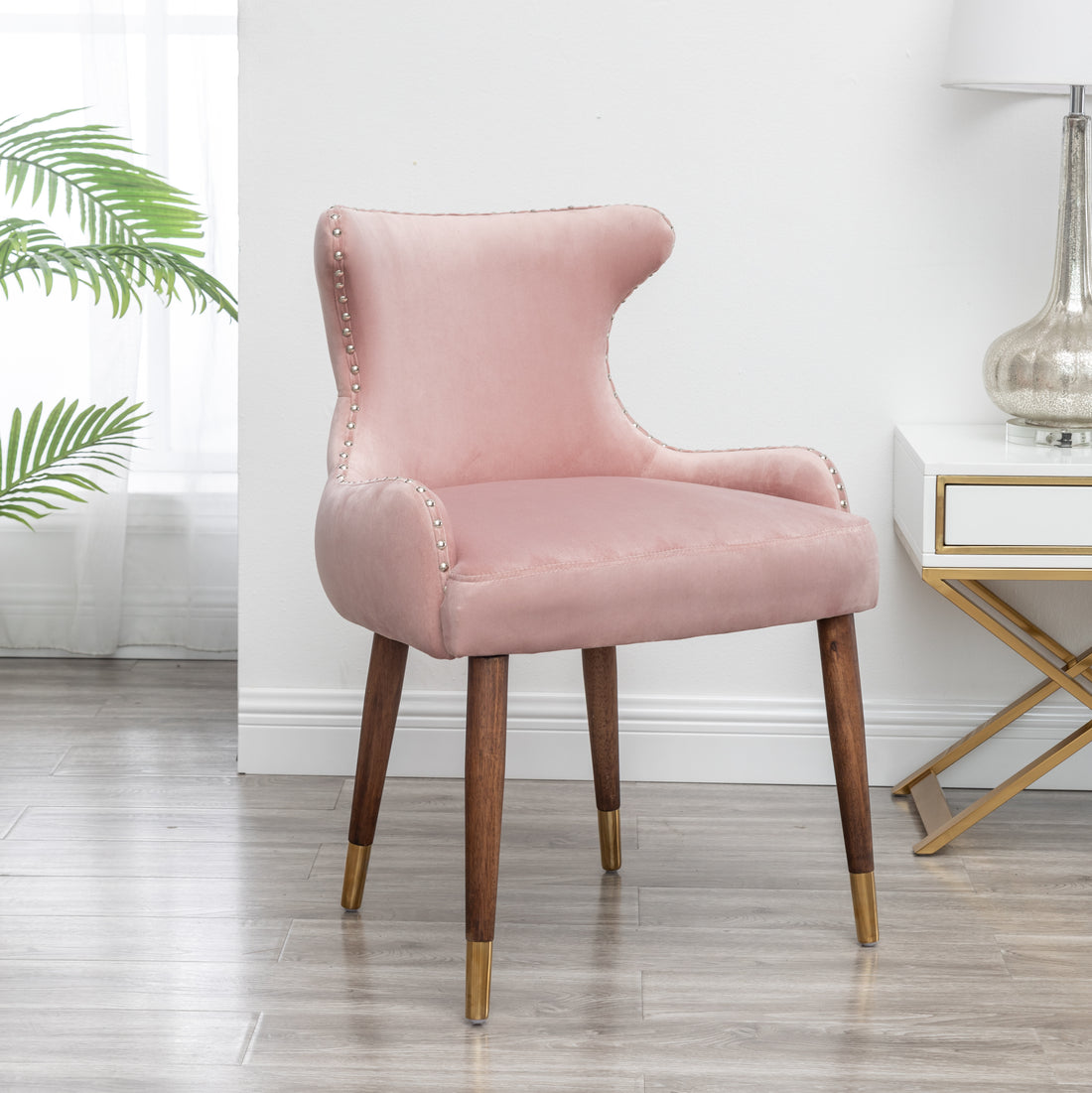 Lindale Contemporary Velvet Upholstered Trim Accent Chair, Pink Pink Polyester