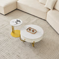 Morden Marble Nesting Table, Round Coffee Table Set Of 2 End Table For Living Room,Stacking Side Tables, For Living Room Bedroom, Accent Tea Table With Metal Frame, Sturdy And Easy Assembly Gold Gold Metal Stone