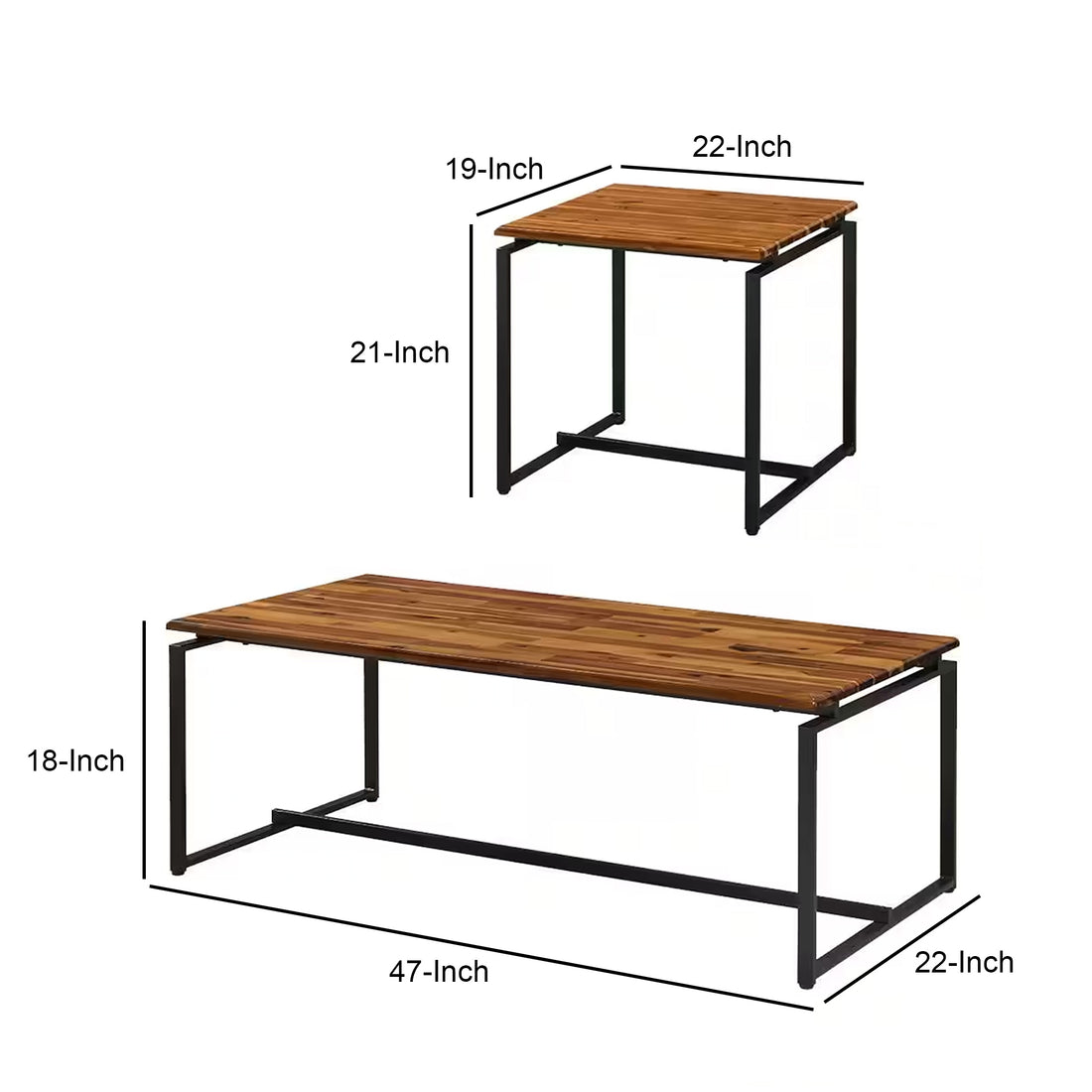 3 Piece Wooden Top Metal Frame Occasional Table Set, Brown And Black Black Brown Metal & Wood