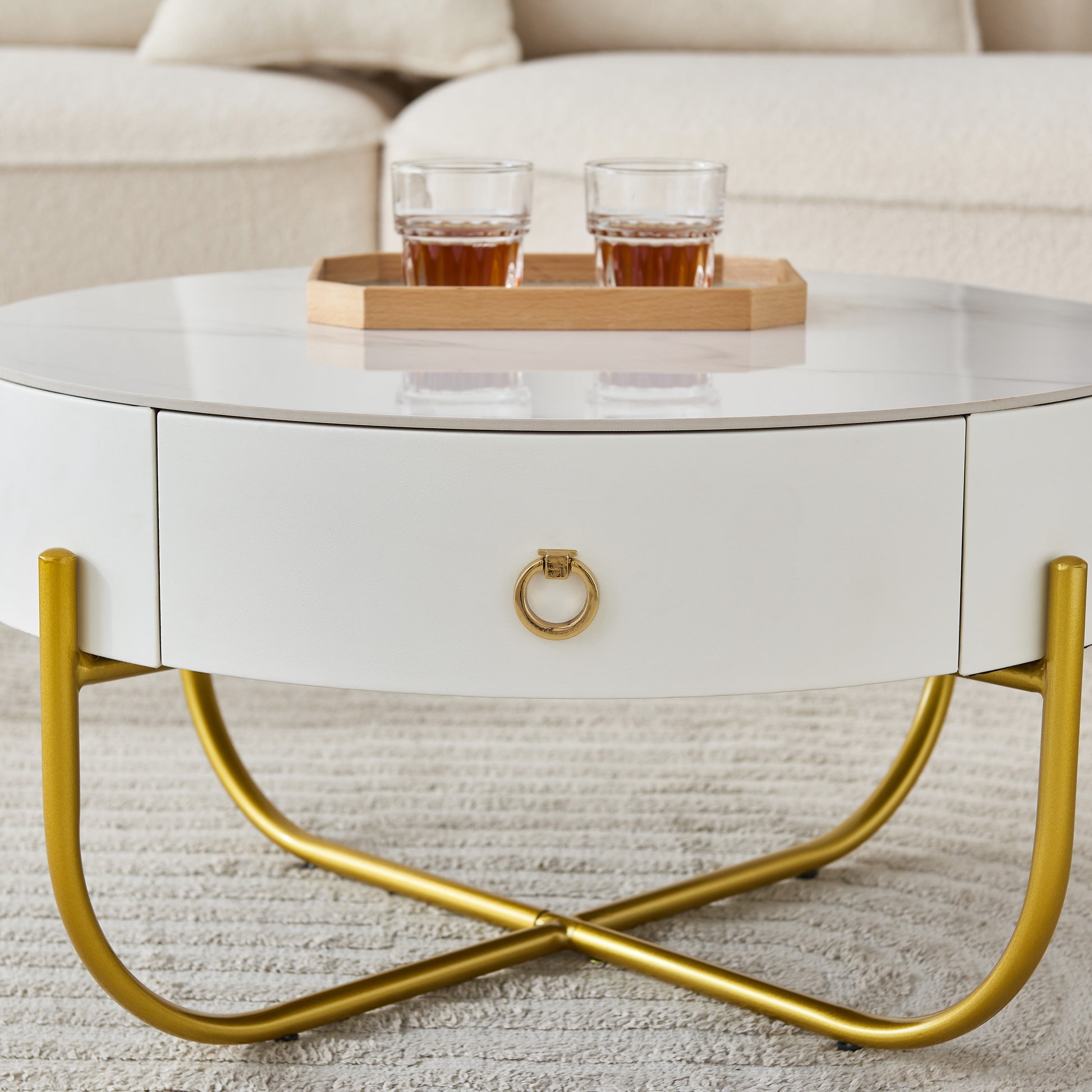 Morden Marble Nesting Table, Round Coffee Table Set Of 2 End Table For Living Room,Stacking Side Tables, For Living Room Bedroom, Accent Tea Table With Metal Frame, Sturdy And Easy Assembly Gold Gold Metal Stone