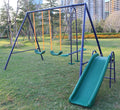 A Frame Metal Swing Set W Slide Blue, Green, Orange Blue Polyethylene