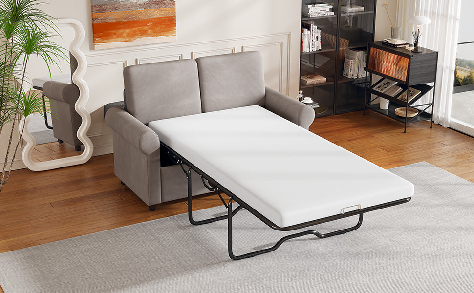 57.4" Pull Out Sofa Bed,Sleeper Sofa Bed With Premium Twin Size Mattress Pad,2 In 1 Pull Out Couch Bed With Two Usb Ports For Living Room,Small Apartment, Light Gray Old Sku:Wf296899 Light Gray Foam Velvet