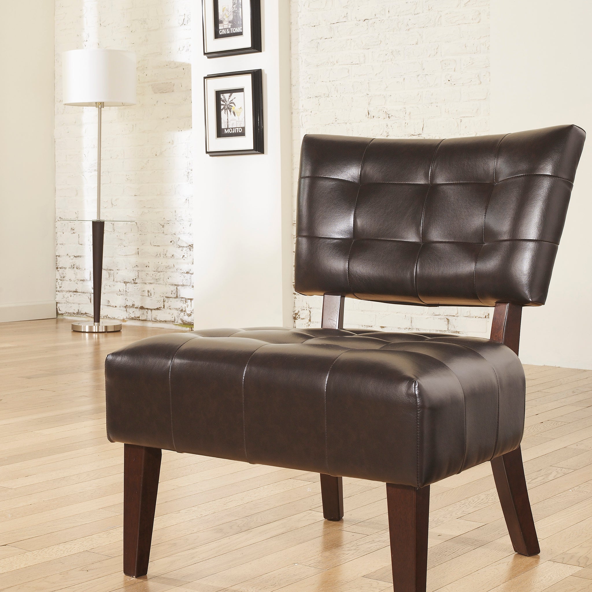 Roundhill Furniture Blended Leather Tufted Accent Chair With Oversized Seating, Brown Brown Primary Living Space Contemporary Polyester Faux Leather
