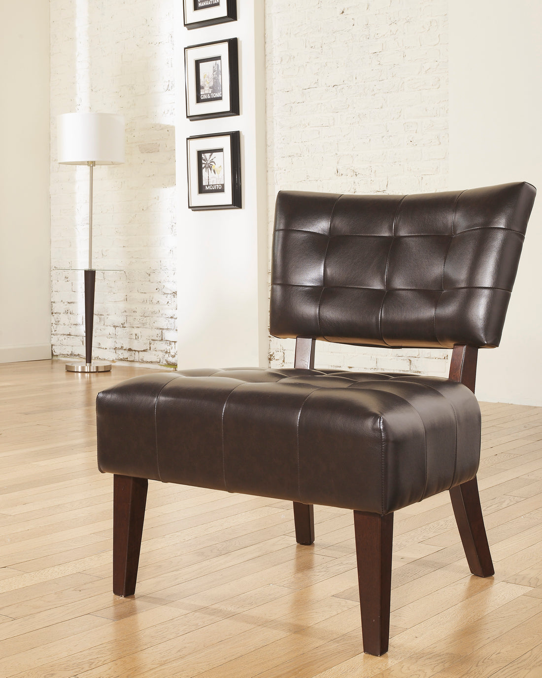 Roundhill Furniture Blended Leather Tufted Accent Chair With Oversized Seating, Brown Brown Primary Living Space Contemporary Polyester Faux Leather