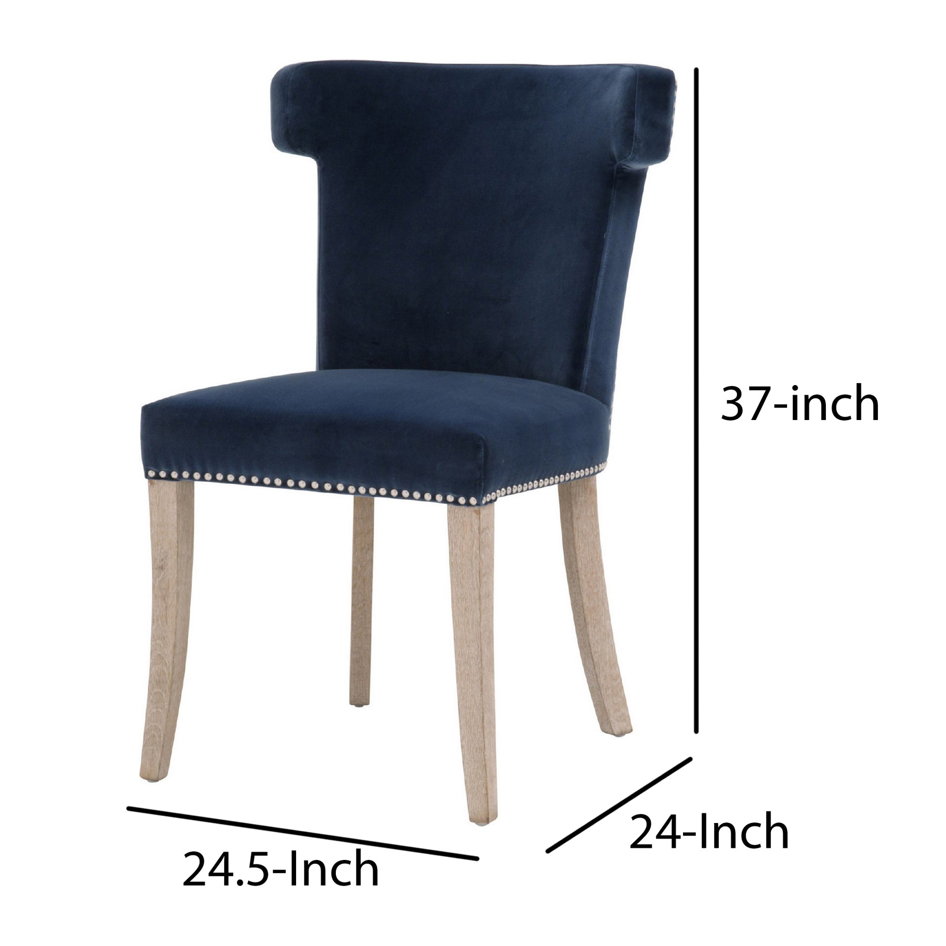 Fabric Sculpted Wingback Dining Chair Saber Legs, Blue Blue Wood Fabric