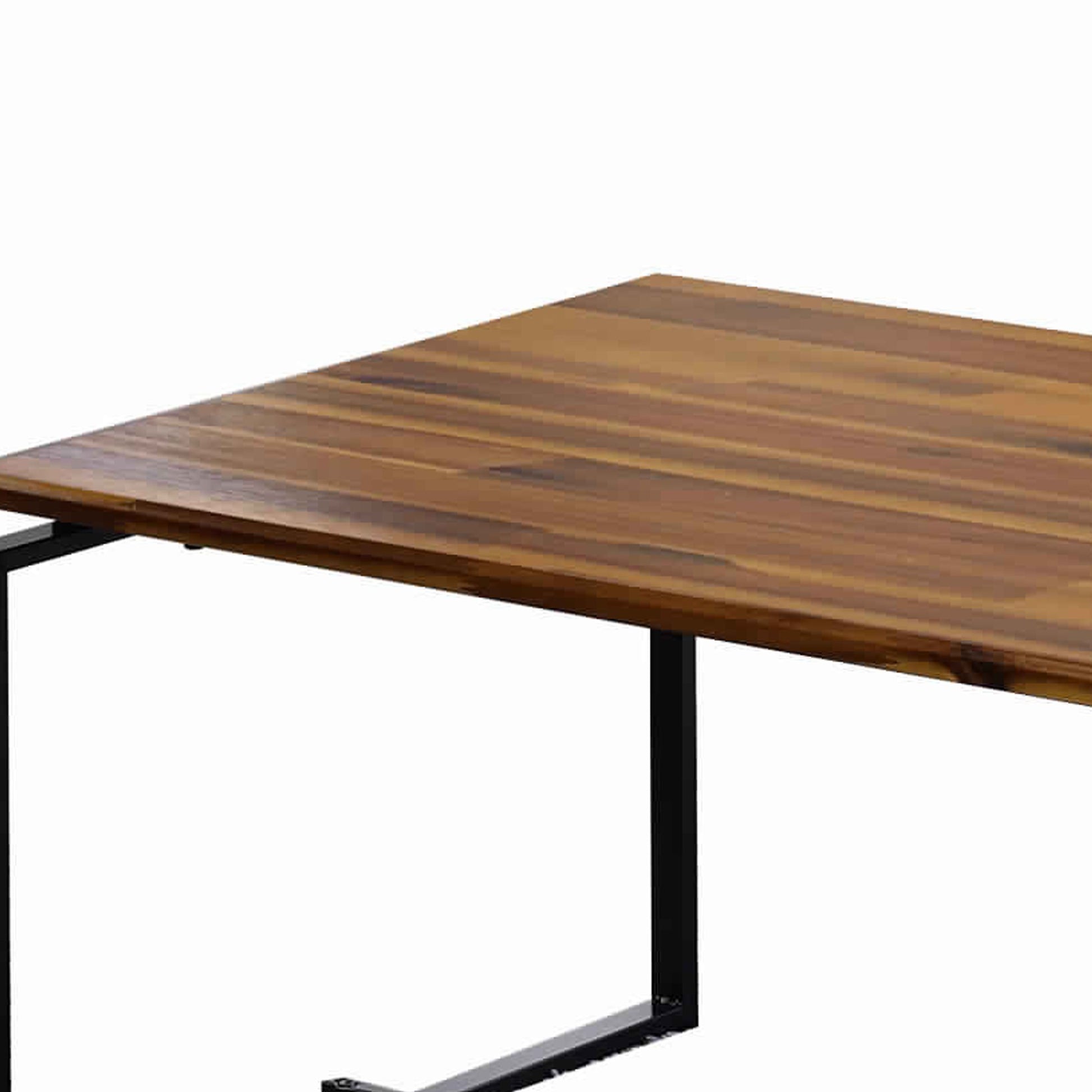 3 Piece Wooden Top Metal Frame Occasional Table Set, Brown And Black Black Brown Metal & Wood