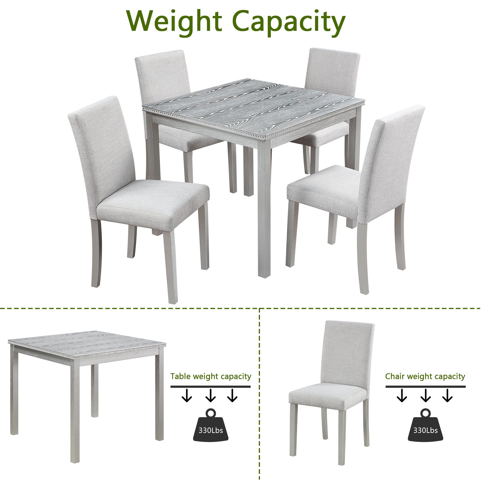 5 Piece Wooden Dining Table Set, Kitchen Table Set With A Square Table And 4 Upholstered Chairs, Wooden Dining Room Table With Crystal Decoration And Chairs Set For Kitchen, Dining Room, Silver Grey Beige Silver Gray Seats 4 Dining Room 4 Leg Square