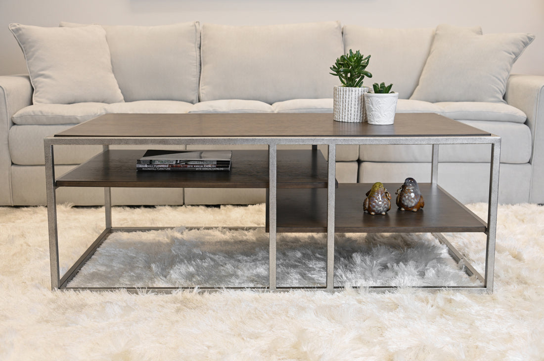 Padena Metal Frame Wood Living Room Coffee Table With Shelf Brown Metal