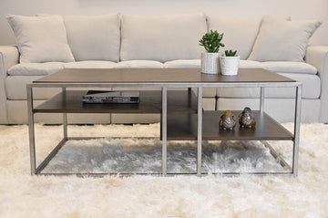 Padena Metal Frame Wood Living Room Coffee Table With Shelf Brown Metal