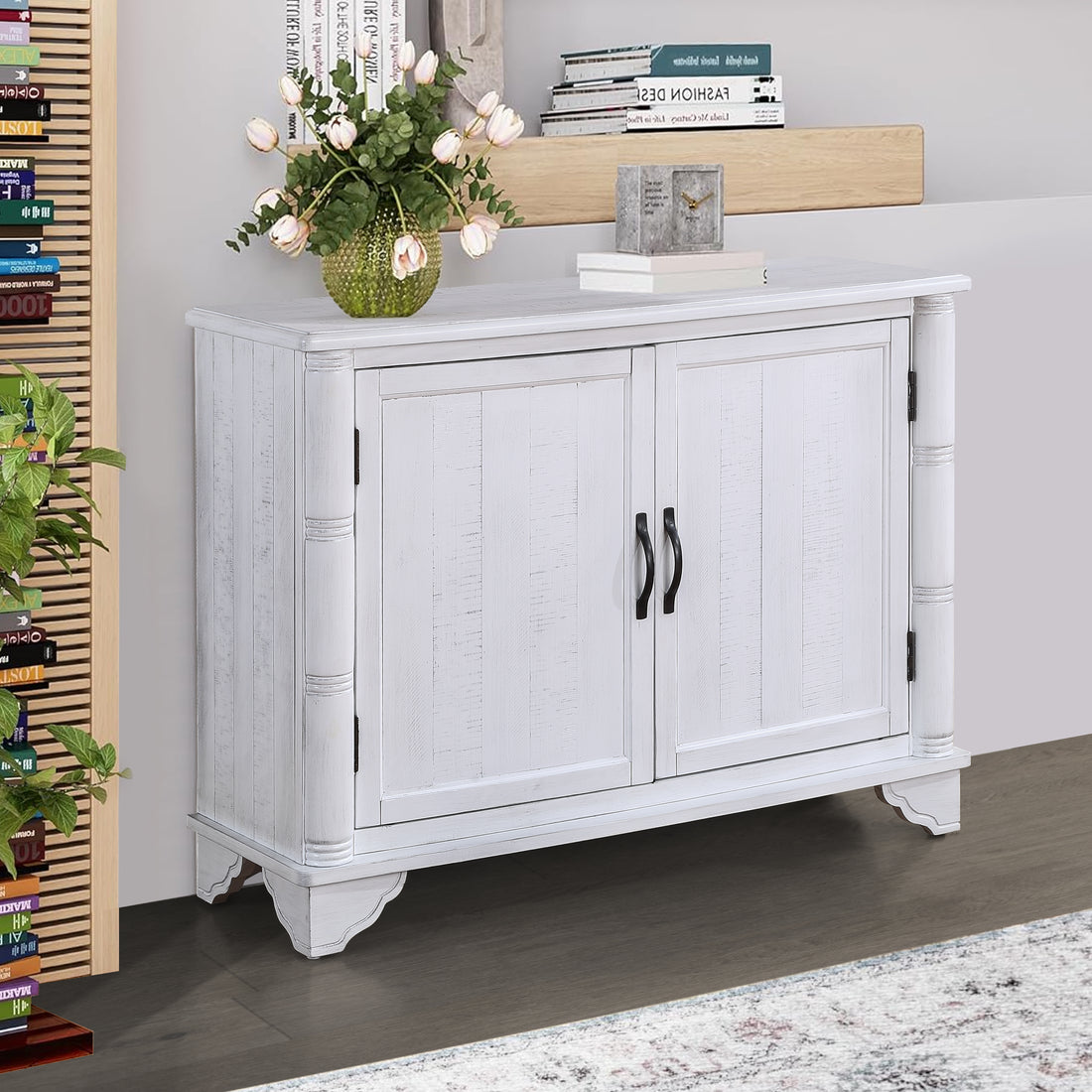 40" Console Table With Storage Shelf, Retro Entryway Table With Adjustable Storage Shelf, Sofa Couch Table For Hallway, Entry Way, Living Room, Foyer, Antique White Antique White Pine