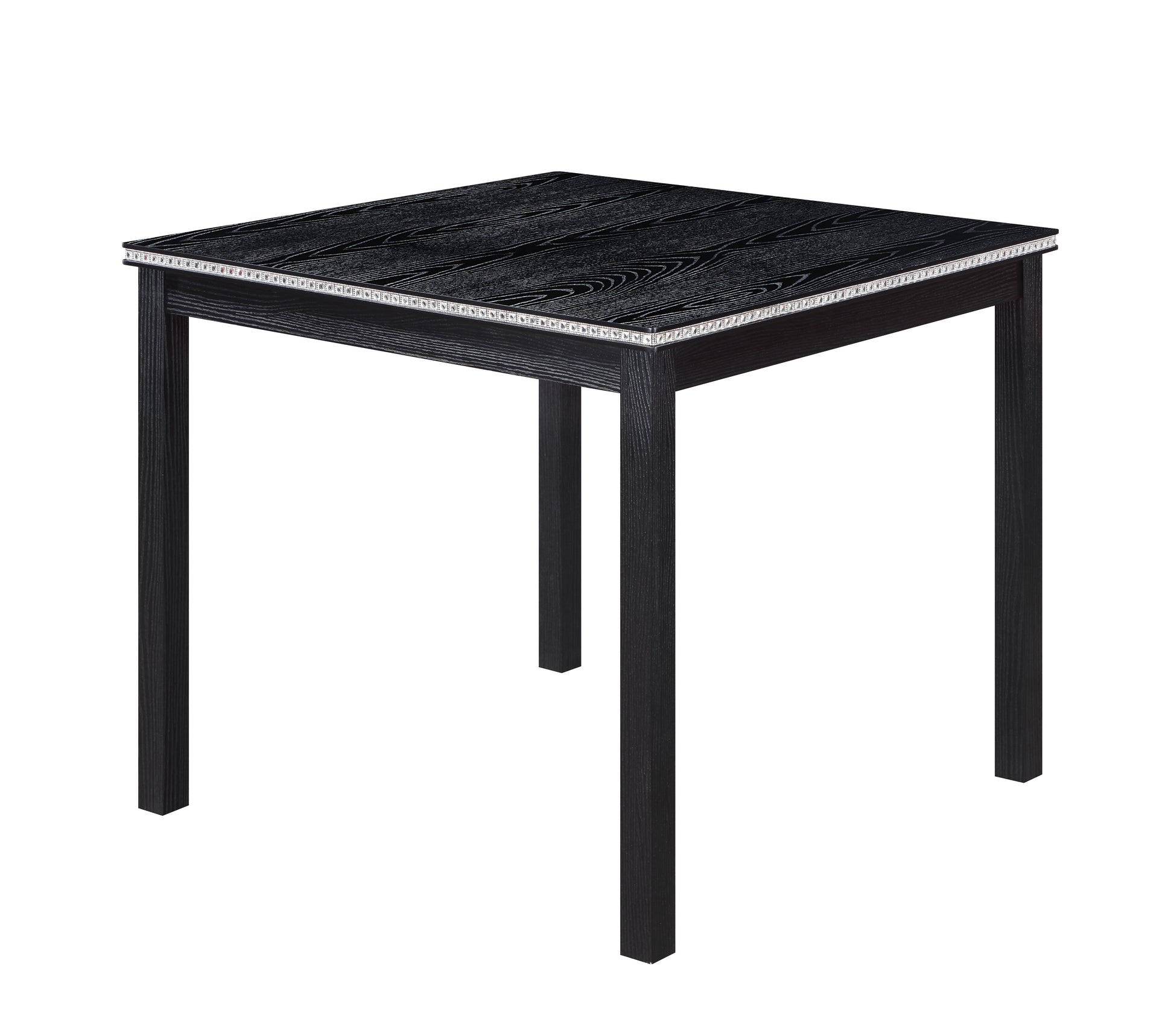 5 Piece Wooden Dining Table Set, Kitchen Table Set With A Square Table And 4 Upholstered Chairs, Wooden Dining Room Table With Crystal Decoration And Chairs Set For Kitchen, Dining Room, Black Black Seats 4 Dining Room 4 Leg Square Dining Table With