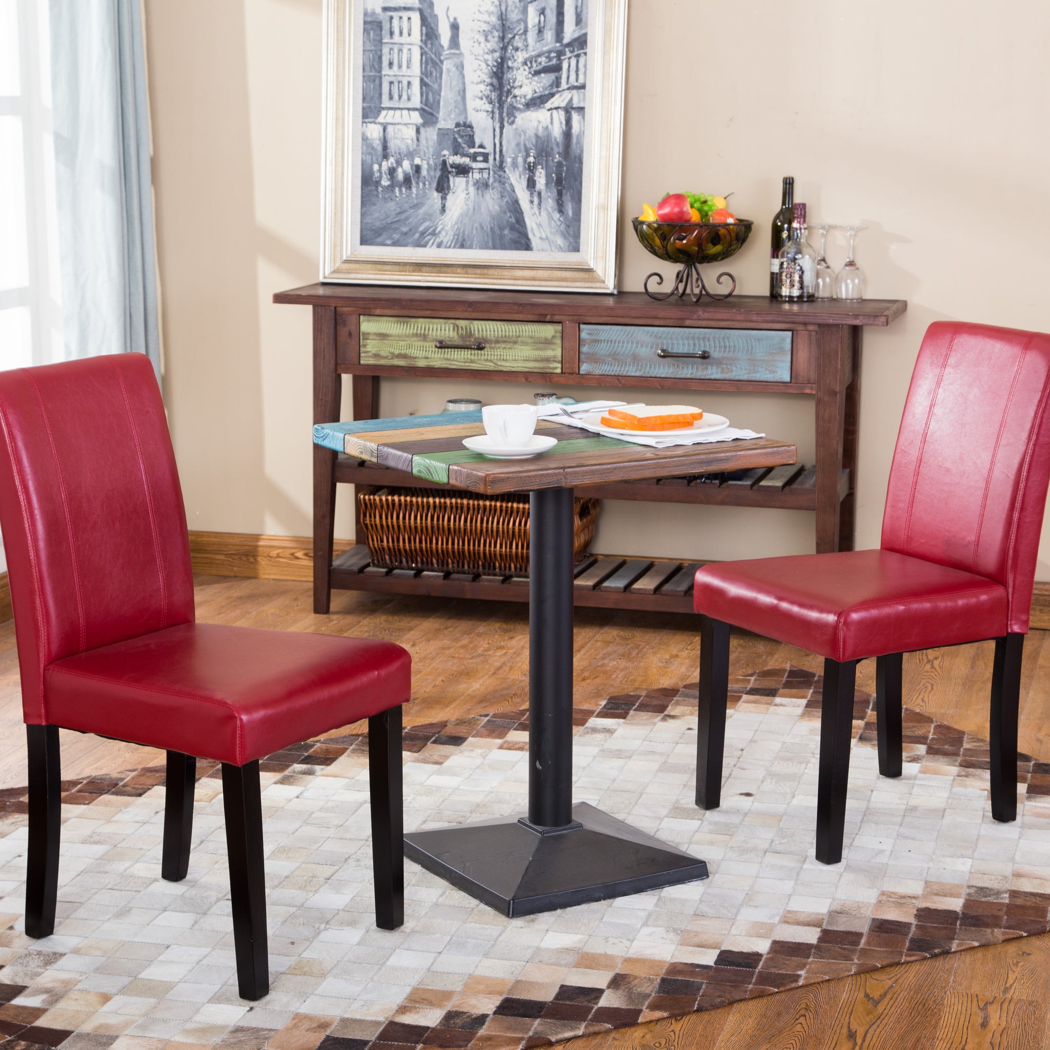 Urban Style Solid Woodpadded Parson Chair, Red, Set Of 2 Red Faux Leather