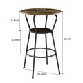 Round Bar Table And Stool Set With Shelf, Upholstered Stool With Backrest, Rustic Brown, 24.17