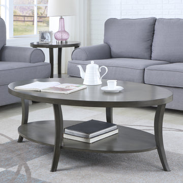 Perth Contemporary Oval Shelf Coffee Table, Gray Gray Wood