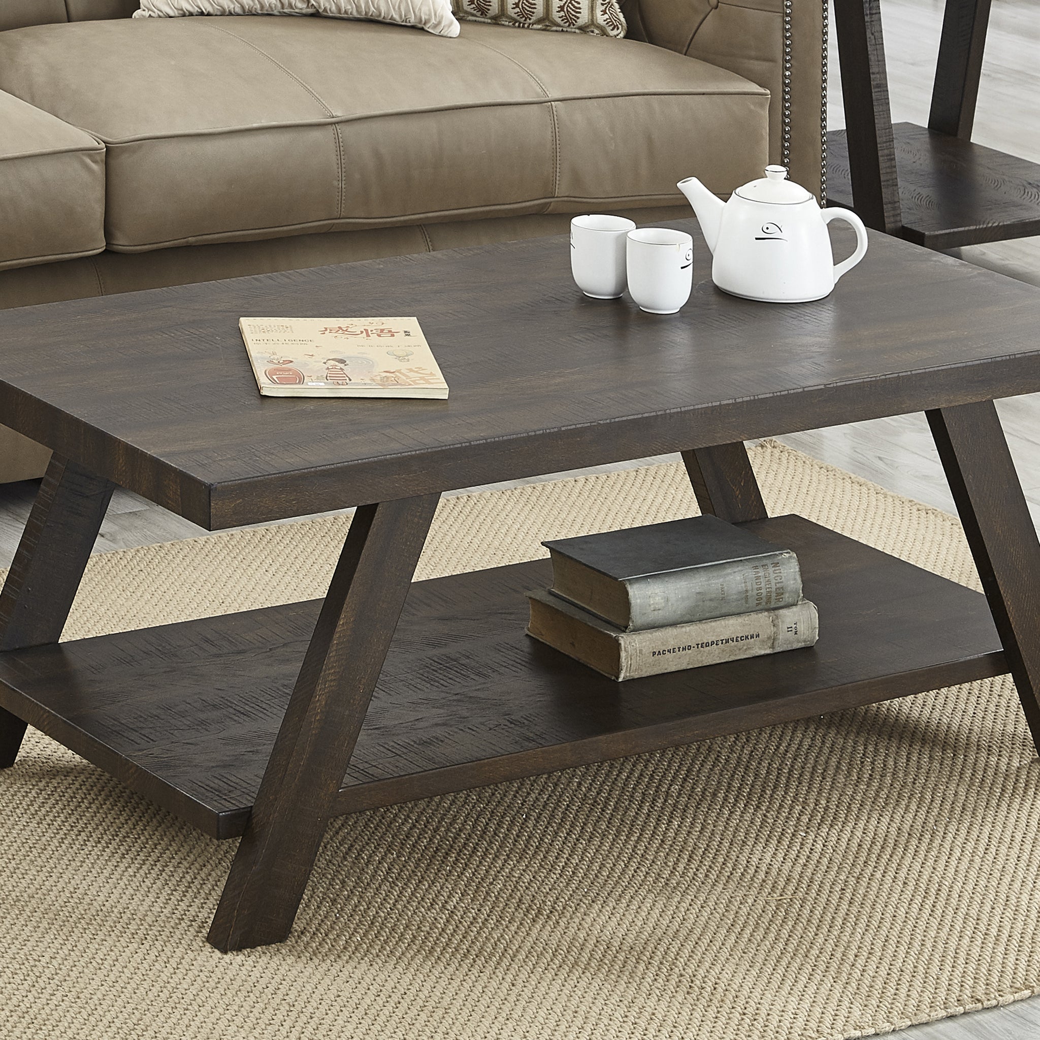 Athens Contemporary Wood Shelf Coffee Table In Weathered Espresso Espresso Wood