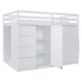 Full Size Wood Loft Bed With Built In Wardrobes, Cabinets And Drawers, White White Solid Wood Mdf