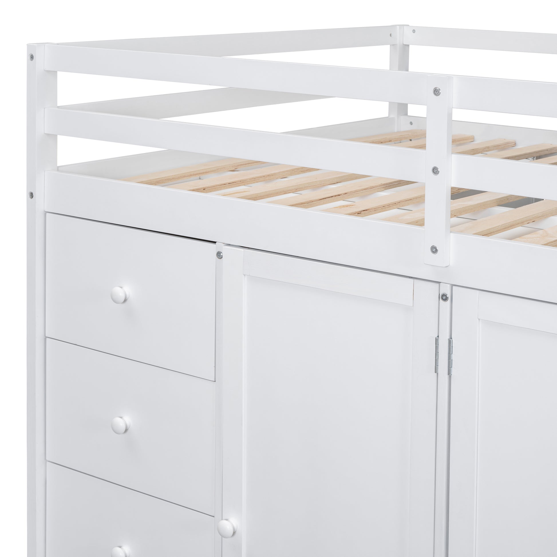 Full Size Wood Loft Bed With Built In Wardrobes, Cabinets And Drawers, White White Solid Wood Mdf