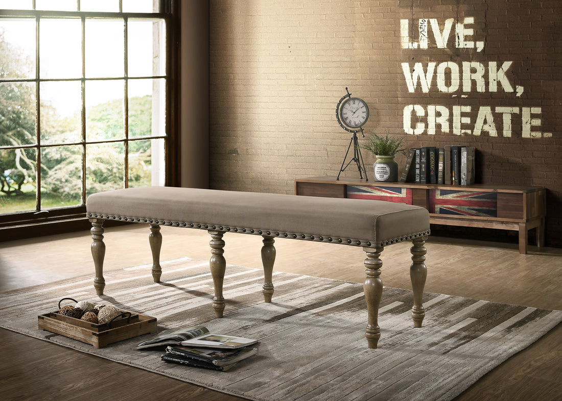 Birmingham Microfiber Upholstered Bench With Nail Head Trim In Driftwood Finish Brown Wood