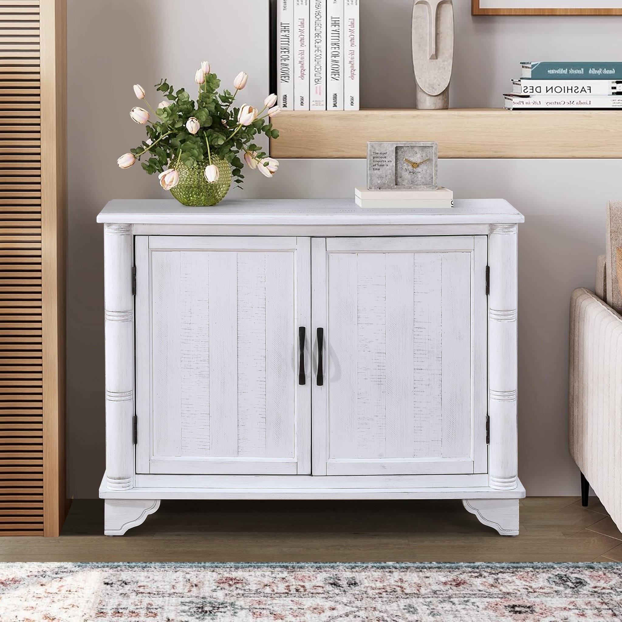 40" Console Table With Storage Shelf, Retro Entryway Table With Adjustable Storage Shelf, Sofa Couch Table For Hallway, Entry Way, Living Room, Foyer, Antique White Antique White Pine