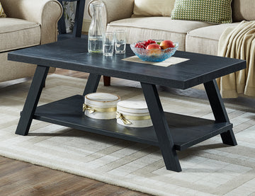 Athens Contemporary Replicated Wood Shelf Coffee Table In Black Finish Black Wood