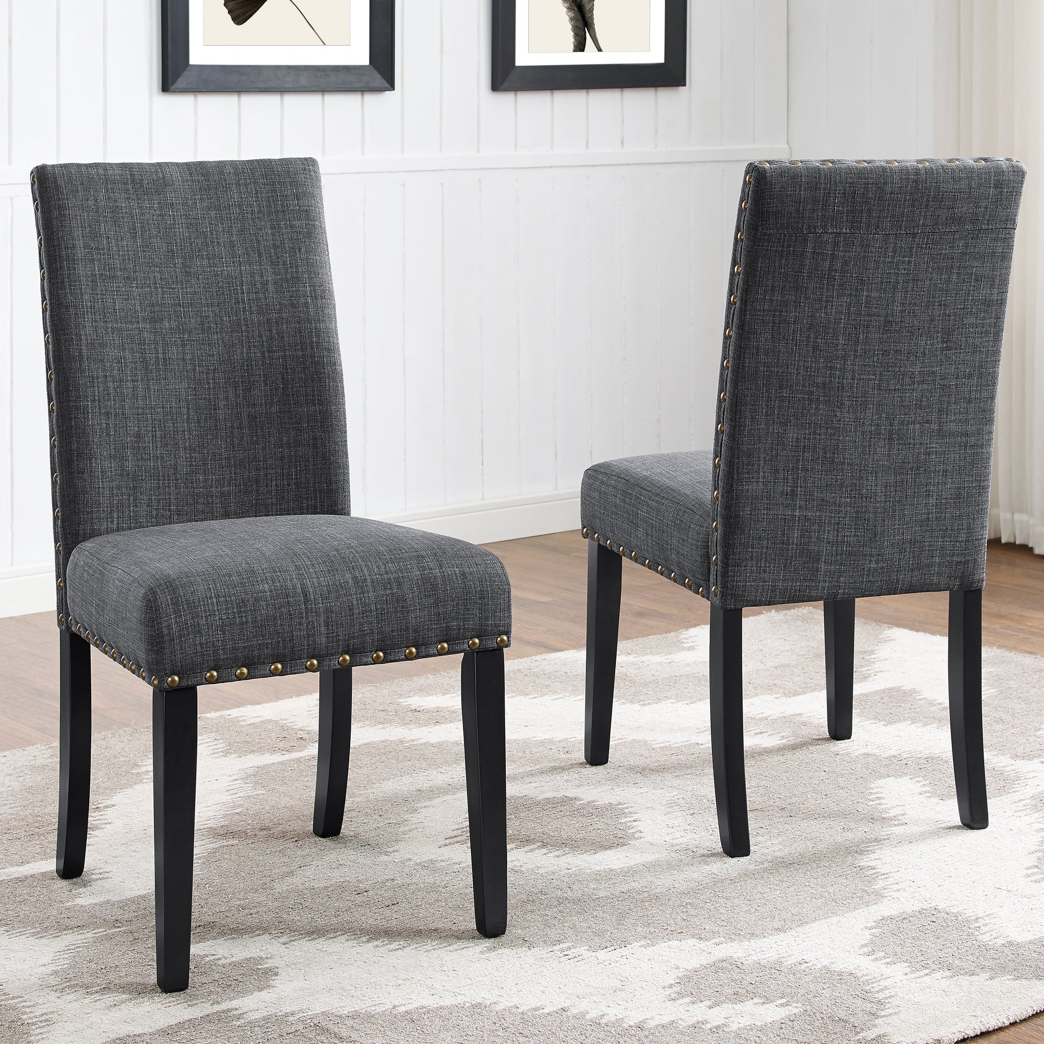 Biony Fabric Dining Chairs With Trim, Set Of 2, Gray Gray Polyester
