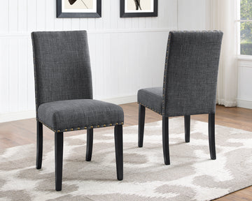 Biony Fabric Dining Chairs With Trim, Set Of 2, Gray Gray Polyester