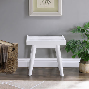 Larwich Solid Wood Slatted Bench, 19 Inch Long, White White Wood