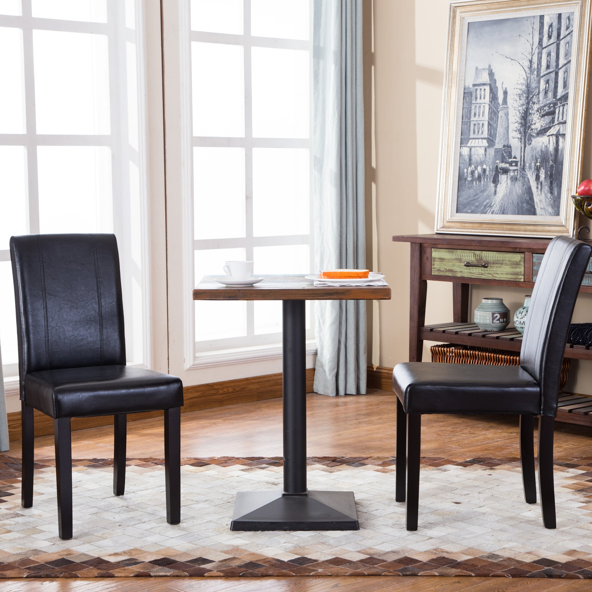 Urban Style Solid Woodpadded Parson Chair, Black, Set Of 2 Black Faux Leather