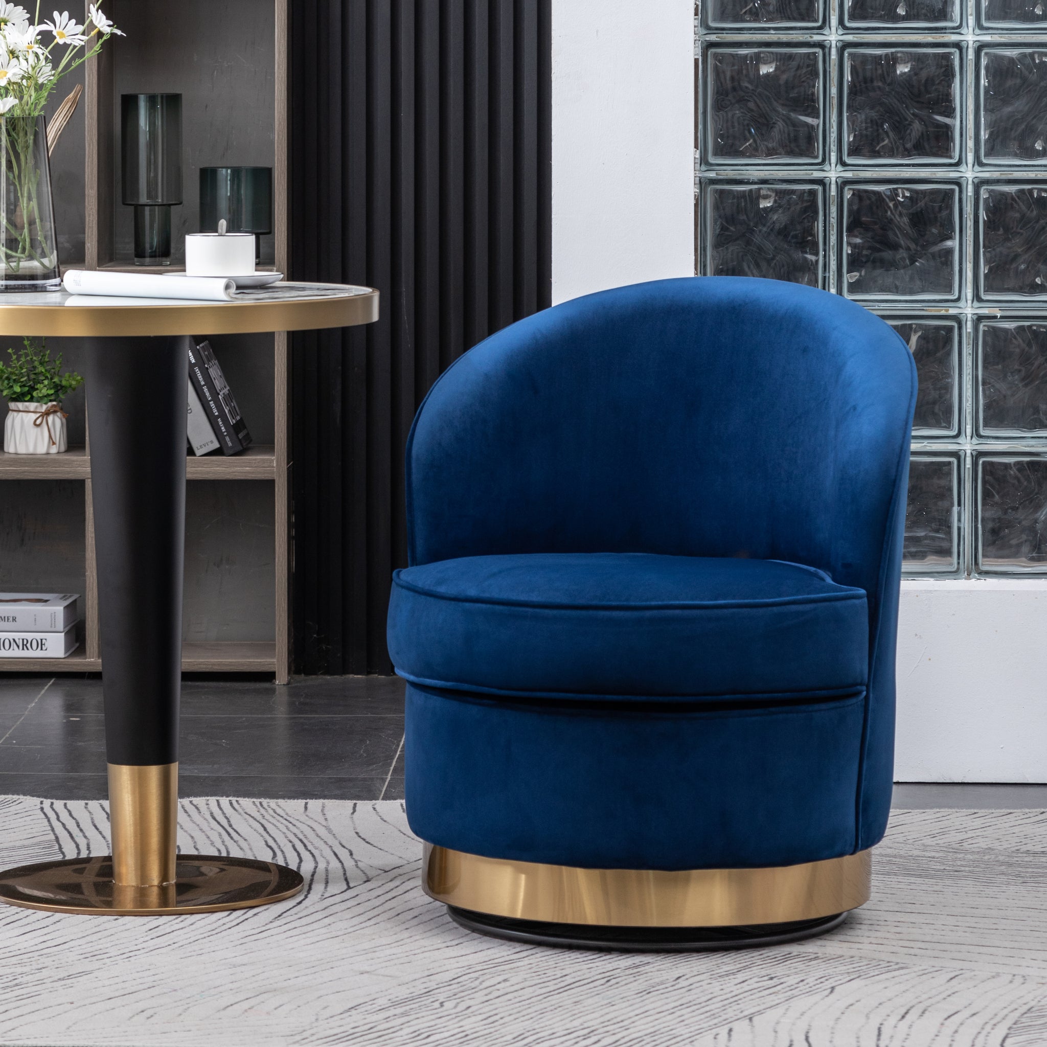 Wania Contemporary Velvet Swivel Chair, Blue Blue Velvet