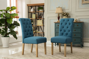Habit Solid Wood Tufted Parsons Dining Chair, Set Of 2, Blue Blue Polyester