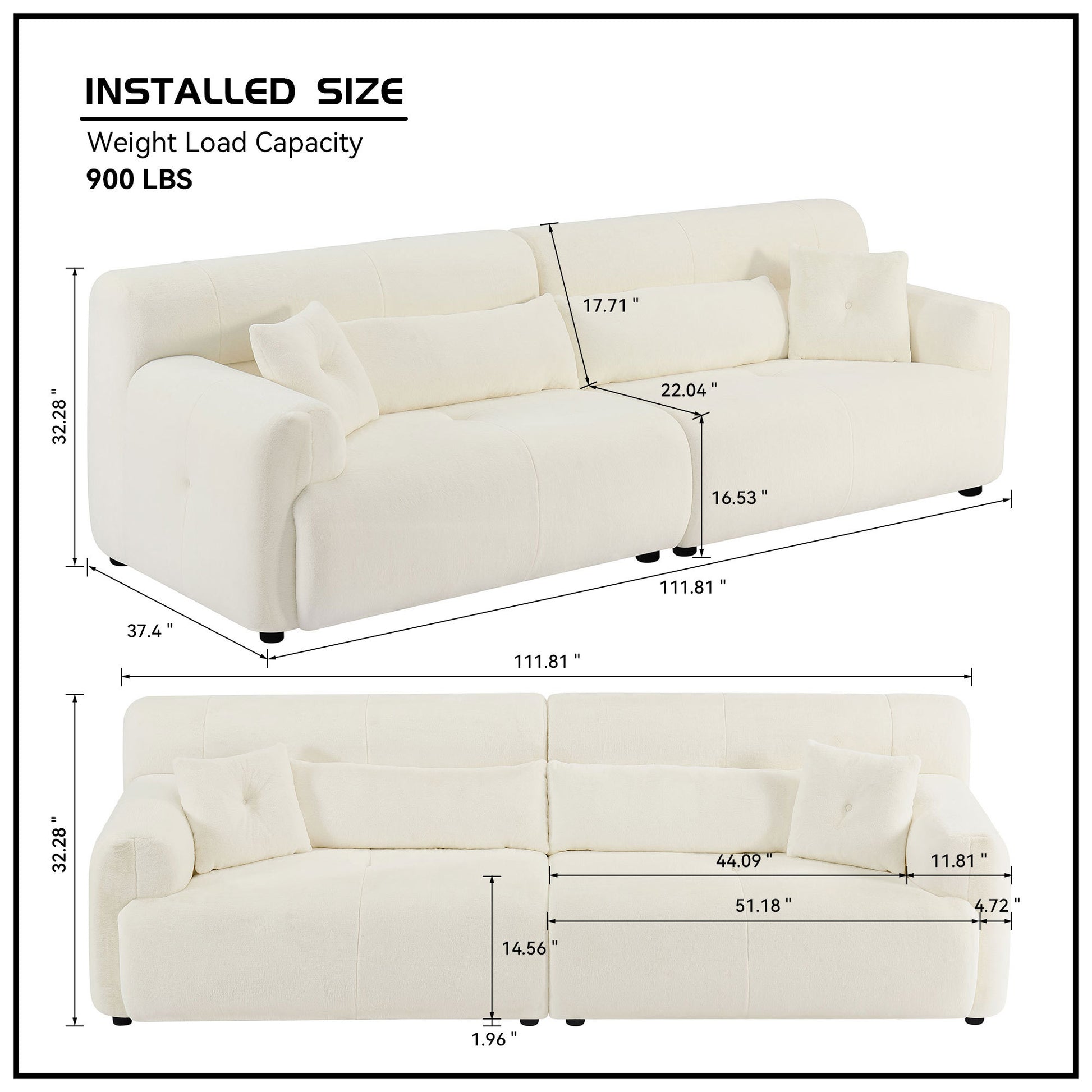 111.81'' Soft Thick Fuzzy Faux Rabbit Fur Couch Sofa ,Luxury Cute Cozy Furry Couch,Plush Warm Fleece Fluffy Ultra Soft Fabric Sofa,Beige. Beige Faux Fur