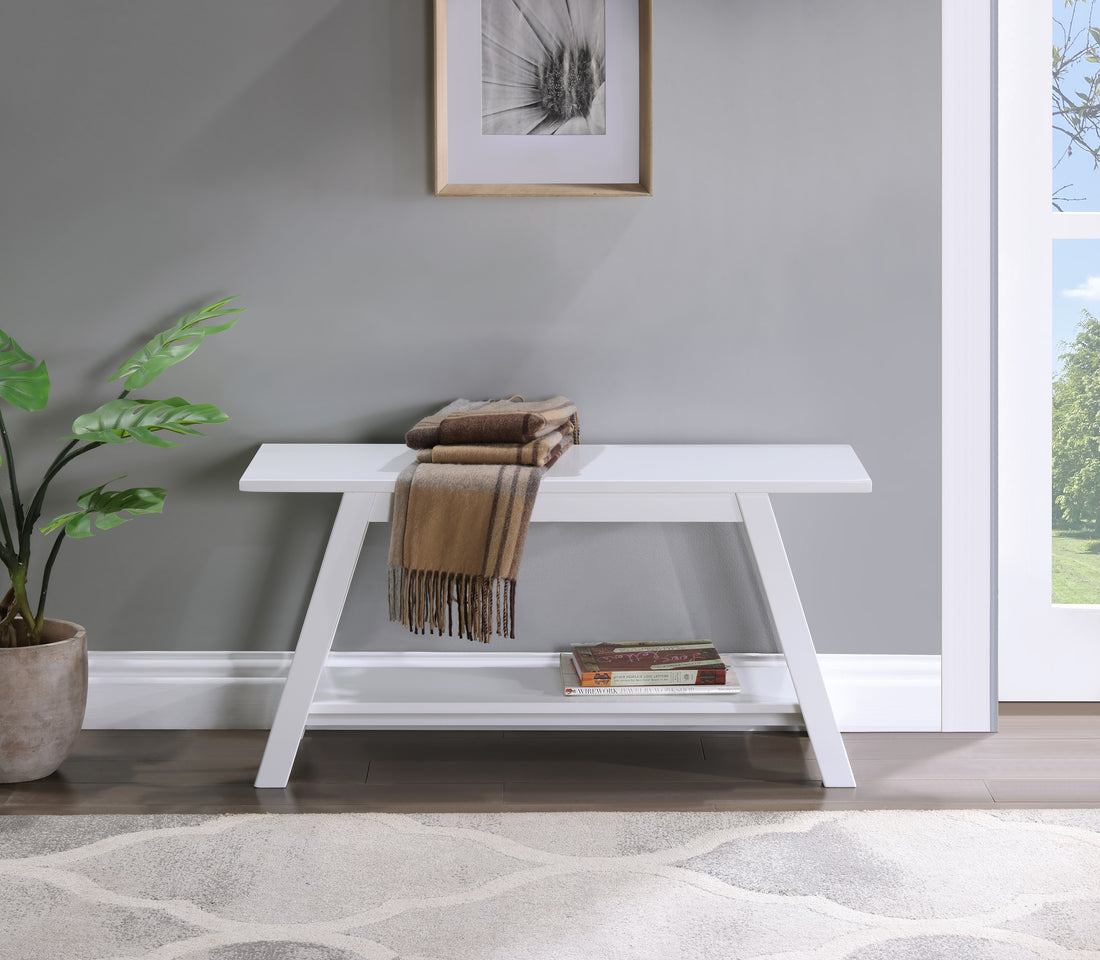 Elyz Solid Wood Bench With Shelf, 36.10 Inch Long, White White Wood