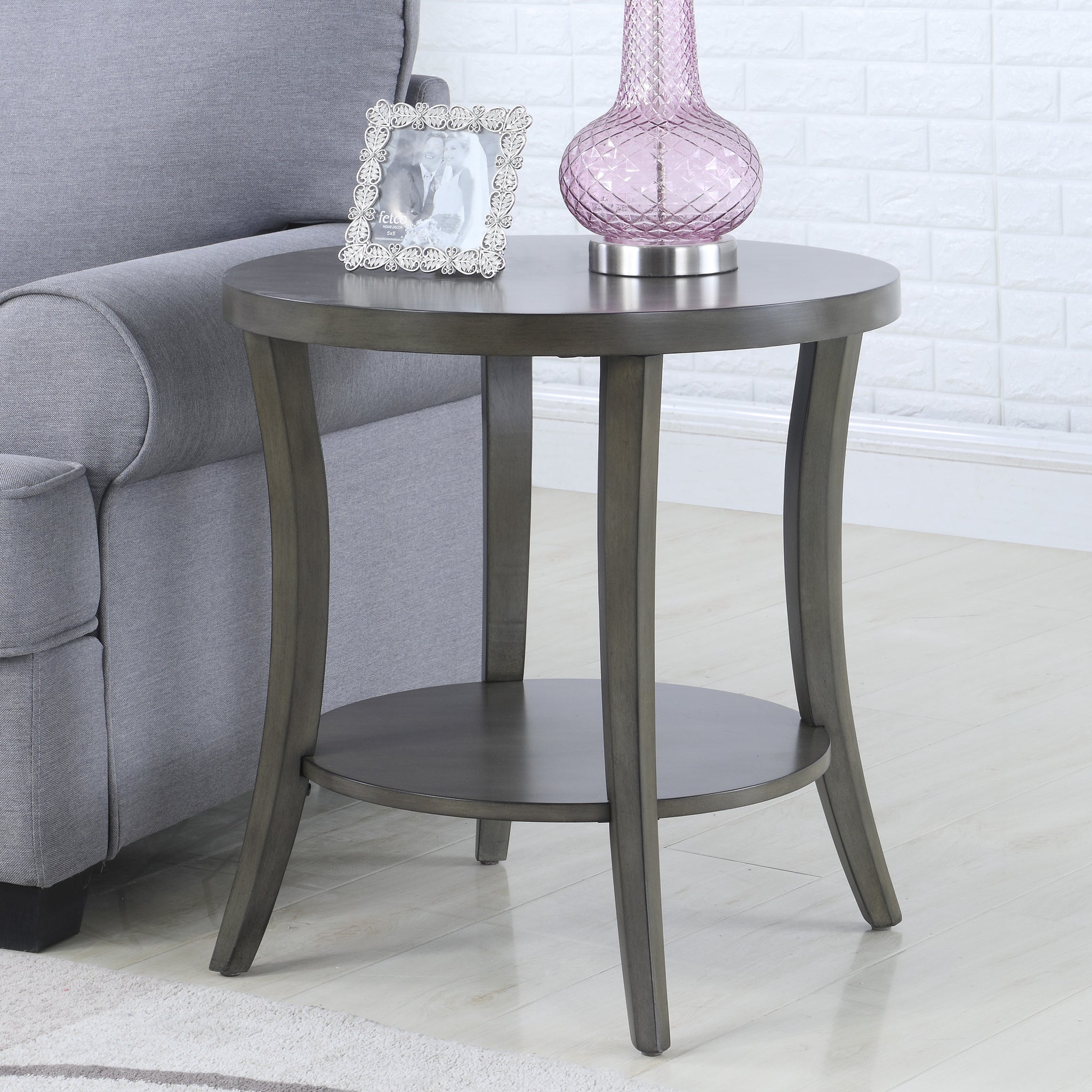 Perth Contemporary Oval Shelf End Table, Gray Gray Wood