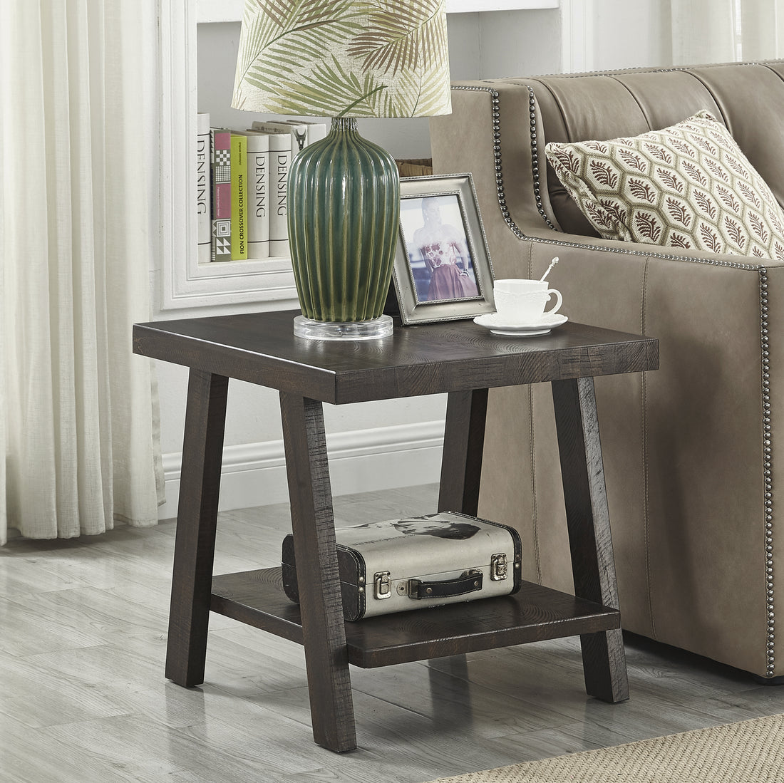 Athens Contemporary Wood Shelf End Table In Weathered Espresso Brown Mdf