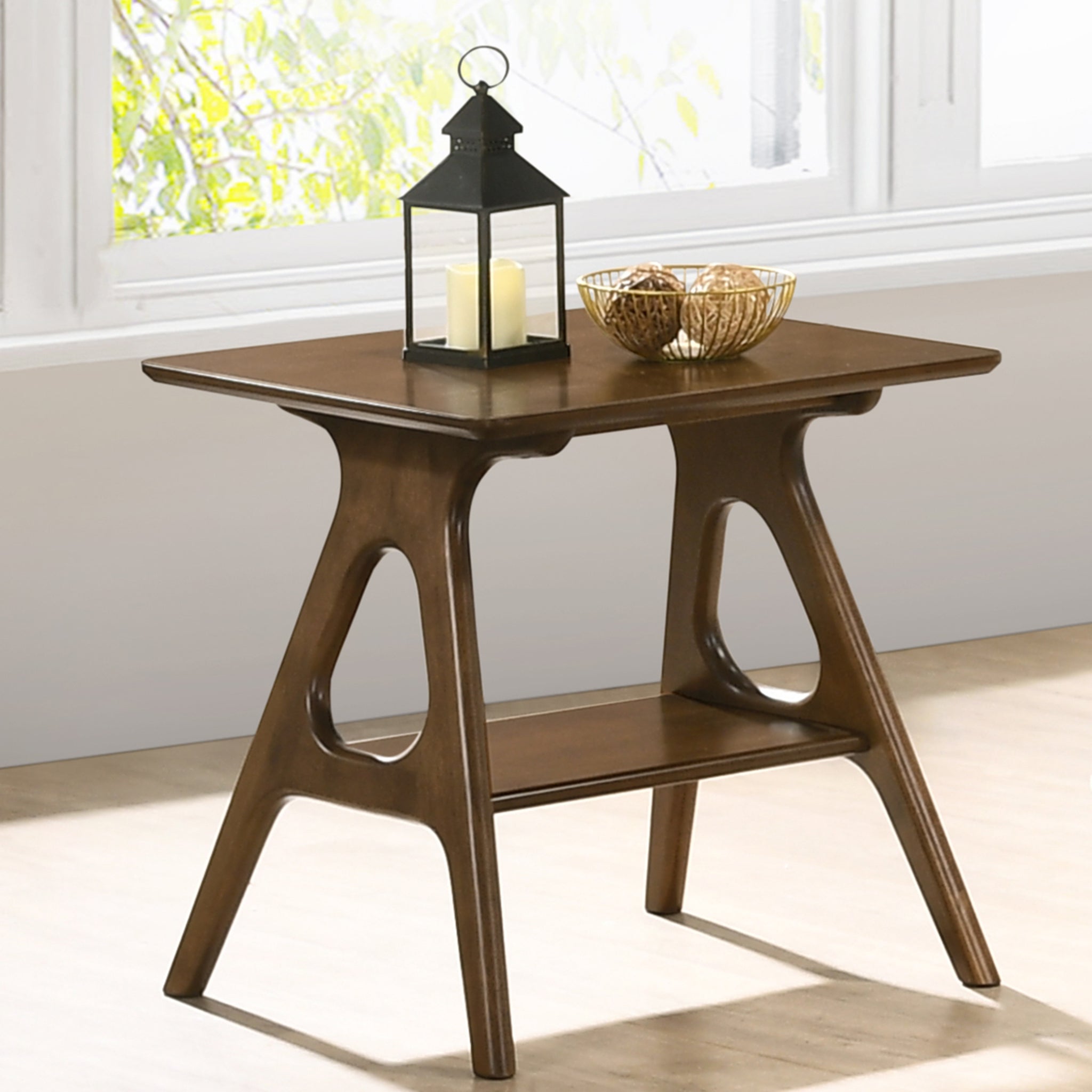 Arona Mid Century Modern Wood End Table With Shelf Brown Wood