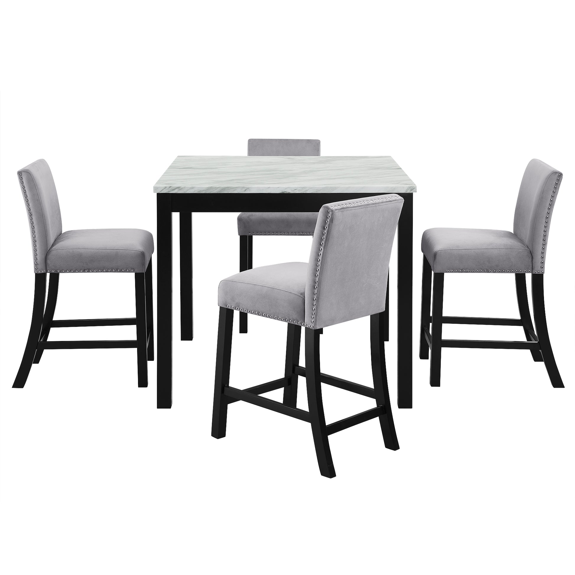 5 Piece Dining Table And Chair Set, Wooden Dining Table And Chair With 4 Chairs For Small Spaces, Modern Square Counter Height Dining Table, Compact Mid Century Modern Home Table And Chair Set, Uphols Black Gray Solid Wood Mdf
