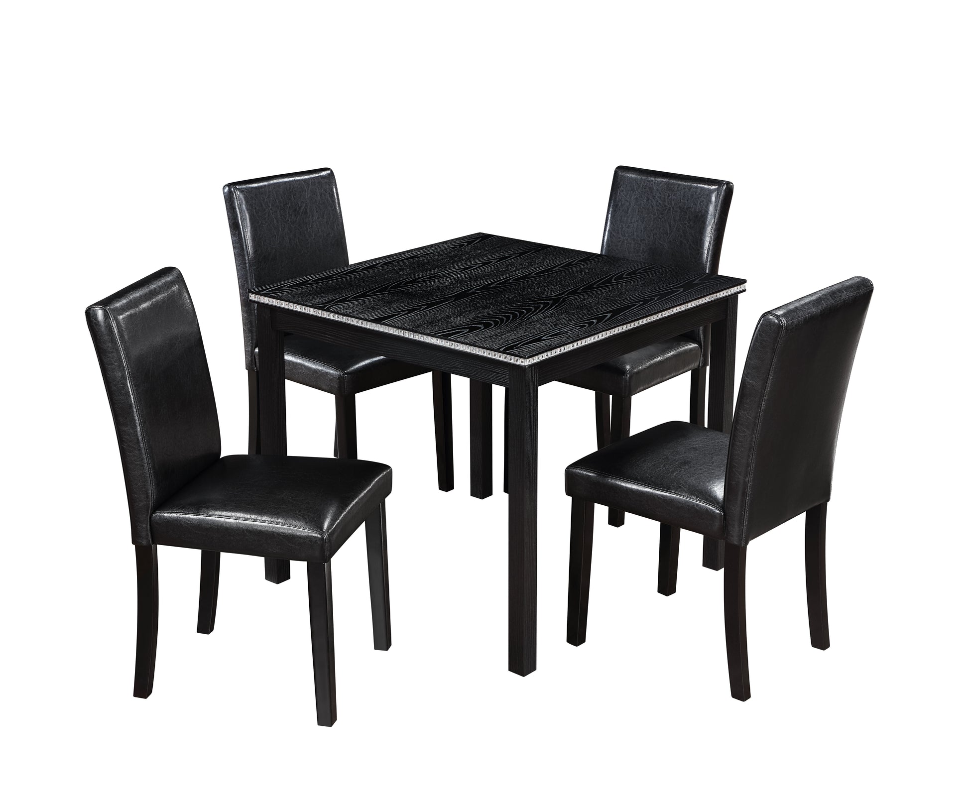 5 Piece Wooden Dining Table Set, Kitchen Table Set With A Square Table And 4 Upholstered Chairs, Wooden Dining Room Table With Crystal Decoration And Chairs Set For Kitchen, Dining Room, Black Black Seats 4 Dining Room 4 Leg Square Dining Table With