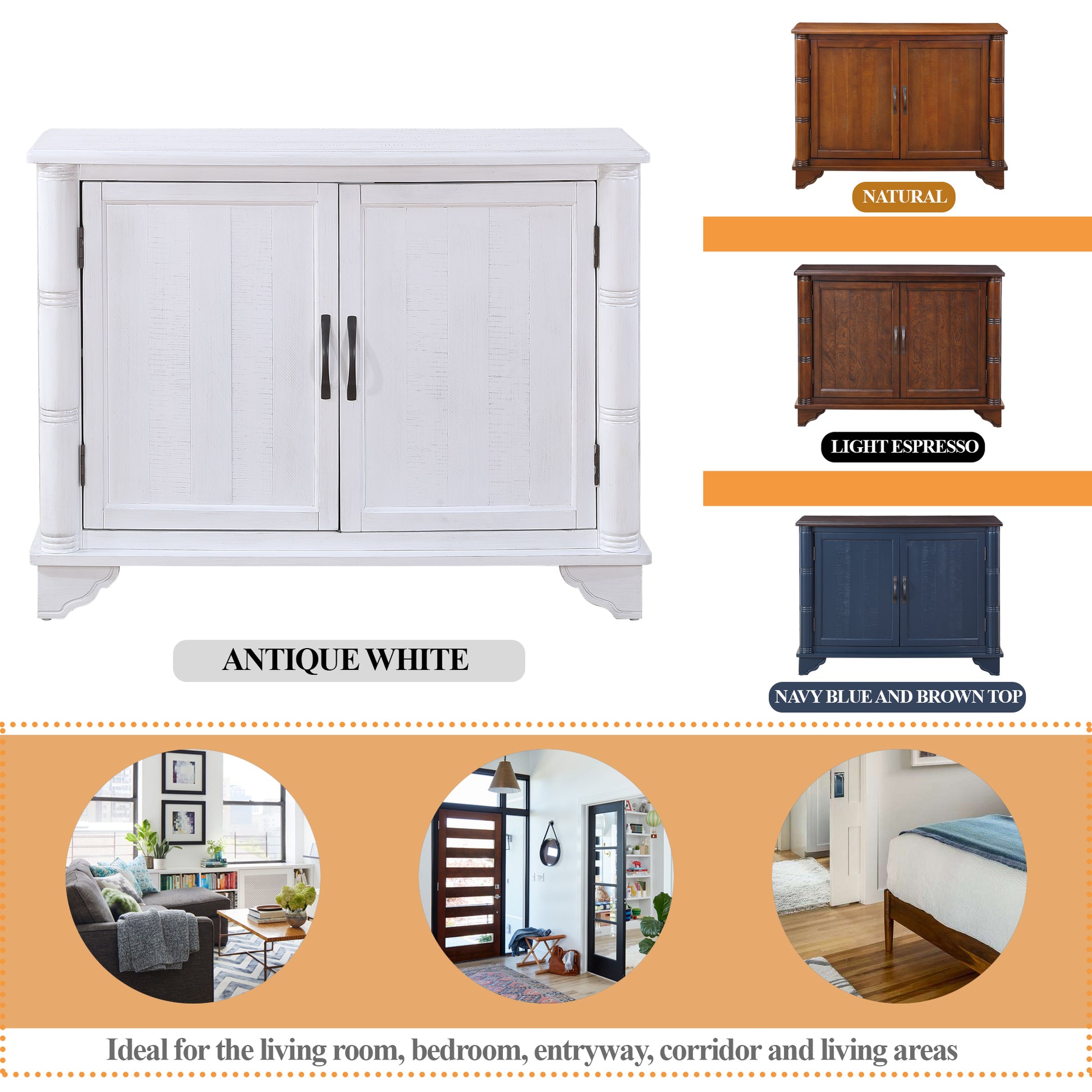 40" Console Table With Storage Shelf, Retro Entryway Table With Adjustable Storage Shelf, Sofa Couch Table For Hallway, Entry Way, Living Room, Foyer, Antique White Antique White Pine