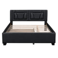 Queen Size Upholstered Platform Bed With Headboard And Twin Size Trundle, Black Box Spring Not Required Queen Black Bedroom Faux Leather Upholstered