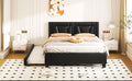 Queen Size Upholstered Platform Bed With Headboard And Twin Size Trundle, Black Box Spring Not Required Queen Black Bedroom Faux Leather Upholstered