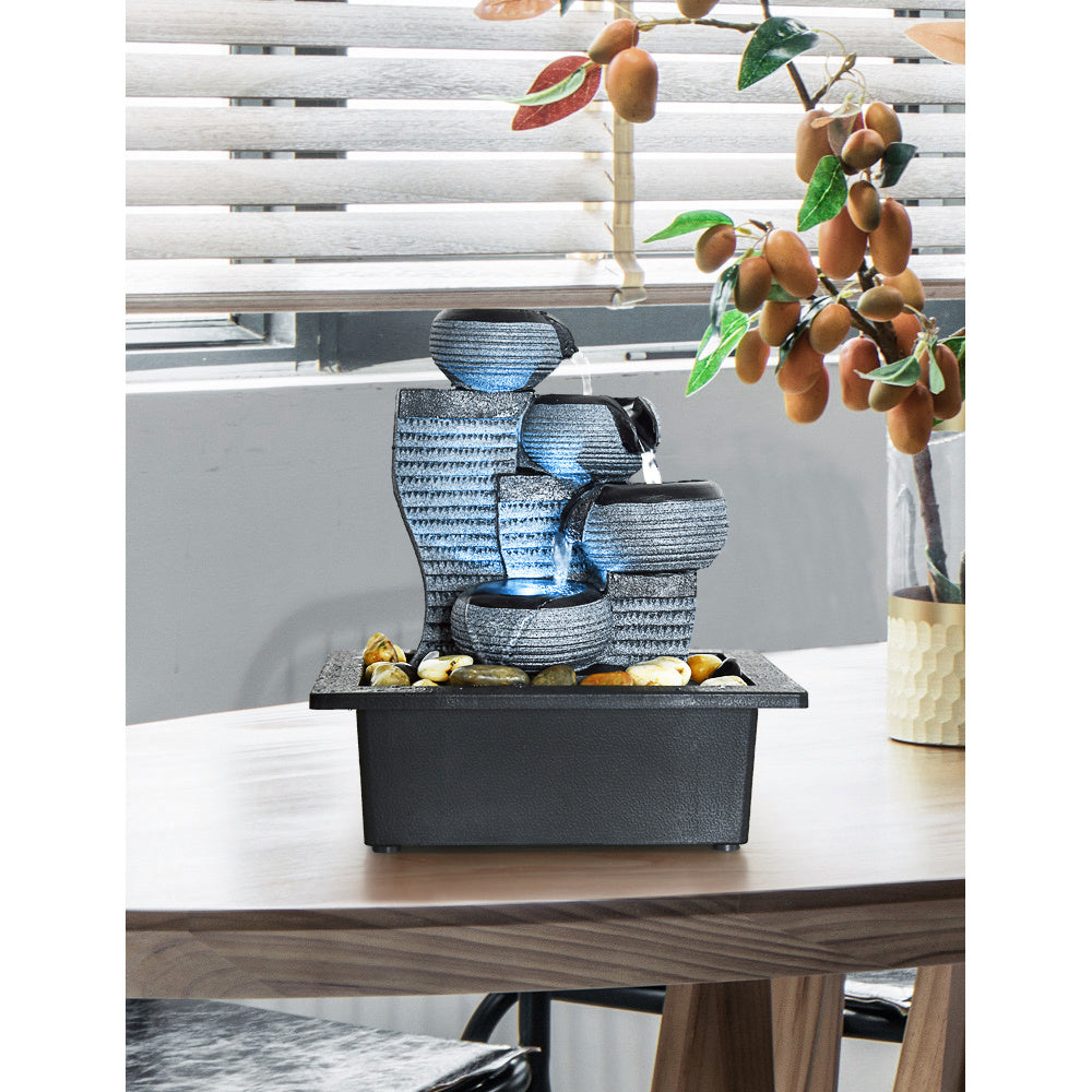 Drop 10Inches Desktop Water Fountain Submersible Pump Indoor Decoration For Office Homedrop 10Inches Desktop Water Fountain Submersible Pump Indoor Decoration For Office Homedrop 10Inche Gray Resin